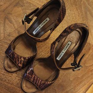 Manolo Blahnik Sequined High Heeled Sandals 37